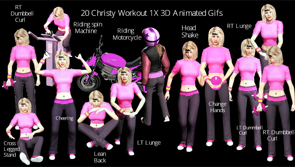 Screenshot of 20 Christy Workout 1X 3D Animated Gifs.