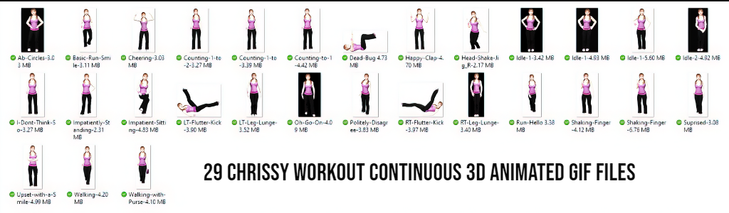 29 Chrissy Workout Continuous 3D Animated Gif Files.
