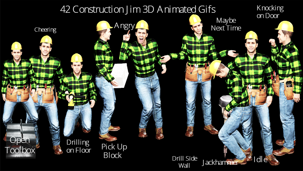 Screenshot of 42 Construction Jim 3D Animated Gifs.