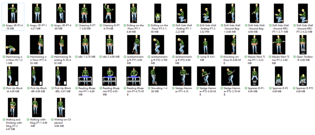 Screenshot of 42 Construction Jim 1X 3D Animated Gifs.