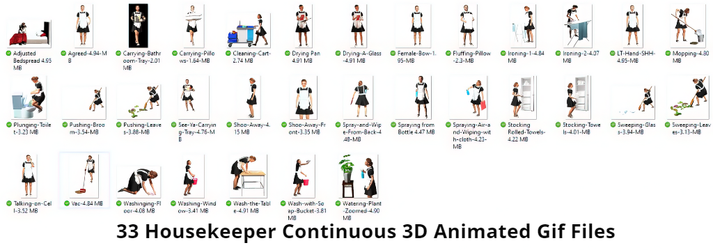 Screenshot of 33 Continuous 3D Housekeeper thumbnails with file names.