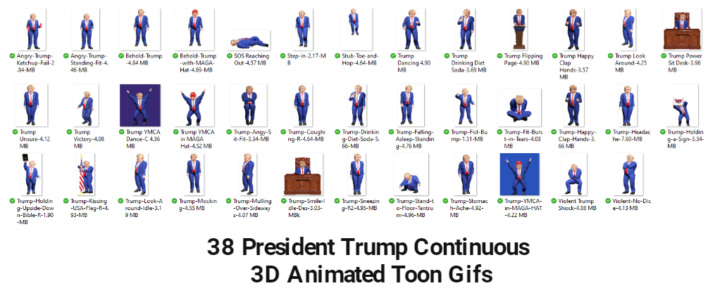 Snapshot of 38 President Trump Continuous 3D Animated Toon Gifs