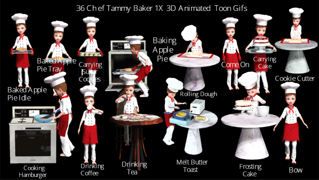 Chef Tammy Baker Collection of images with their Headings from Animated Gifs that are contained in 36 Animated Gifs in 1X Single Loop Format Package.